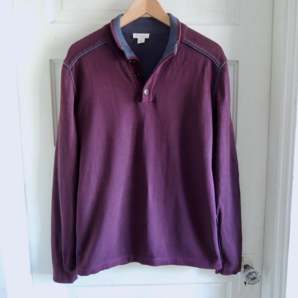 Sundance Men's Burgundy & Blue Highland Stitch Henley Sweater M